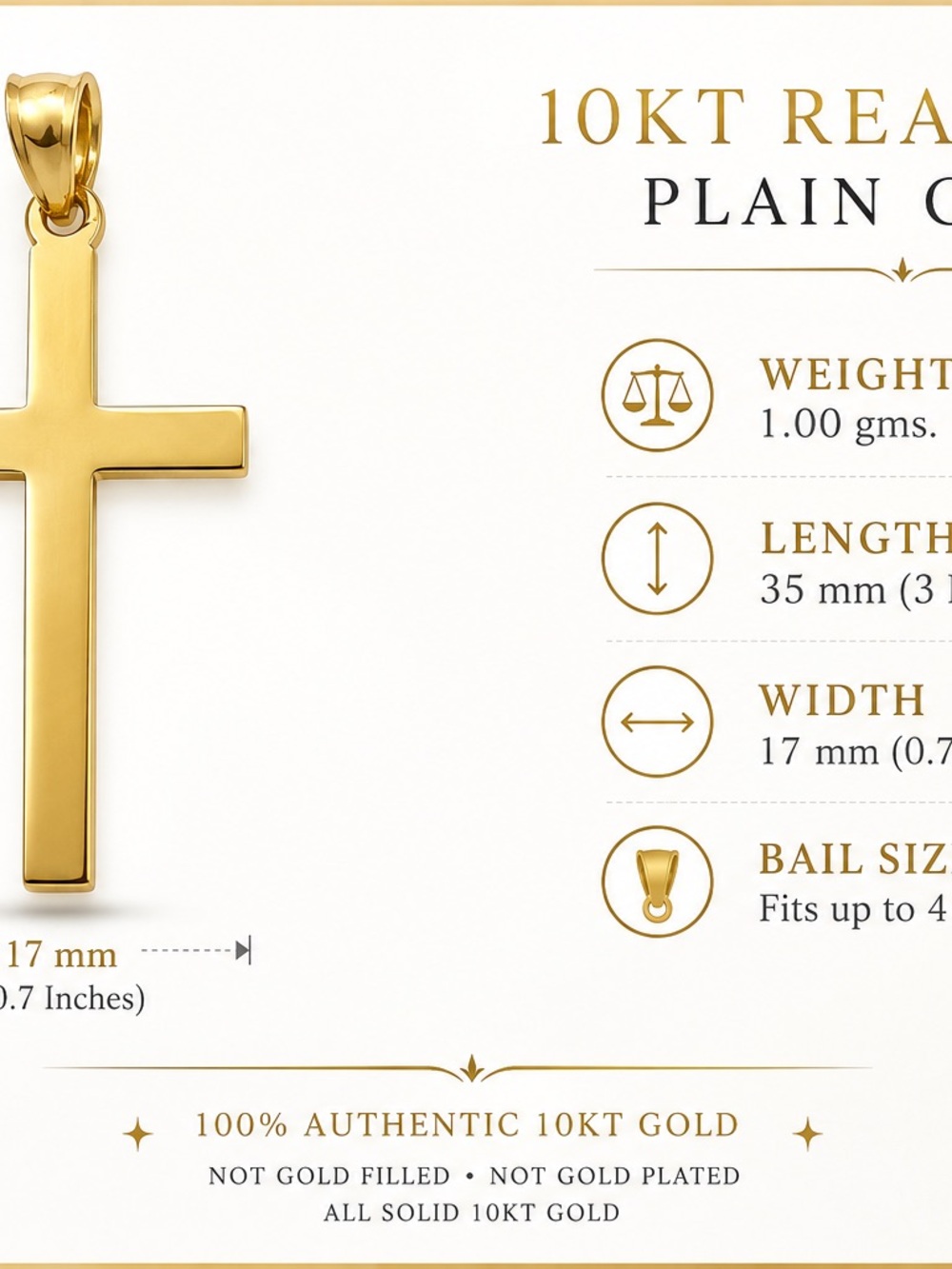 10KT Gold Plain Cross Pendant - Yellow Gold